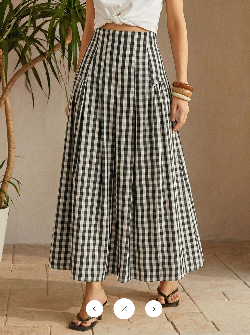 NWT commense Gingham High-Waisted Pleated Midi Skirt Sz XL - Picture 1 of 5